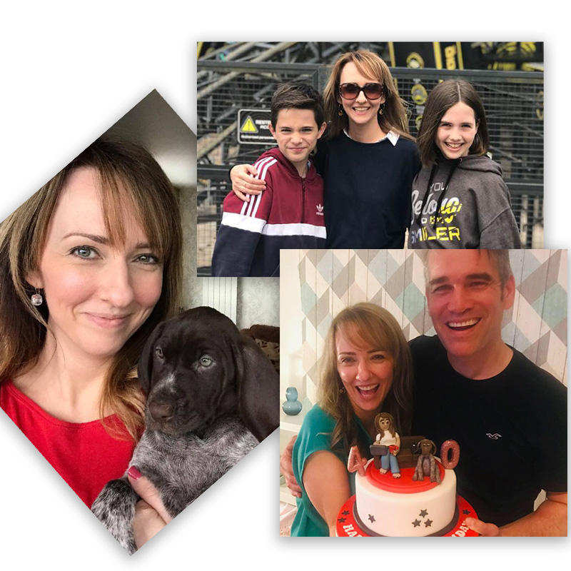 A selection of images of Julie with her family and dog